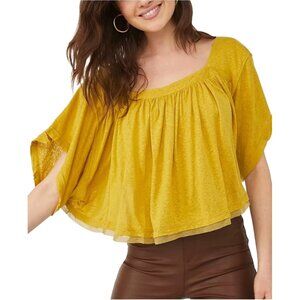 🆕Free People Sunsetter Linen Blend Top Color Golden Meadow  Sz L